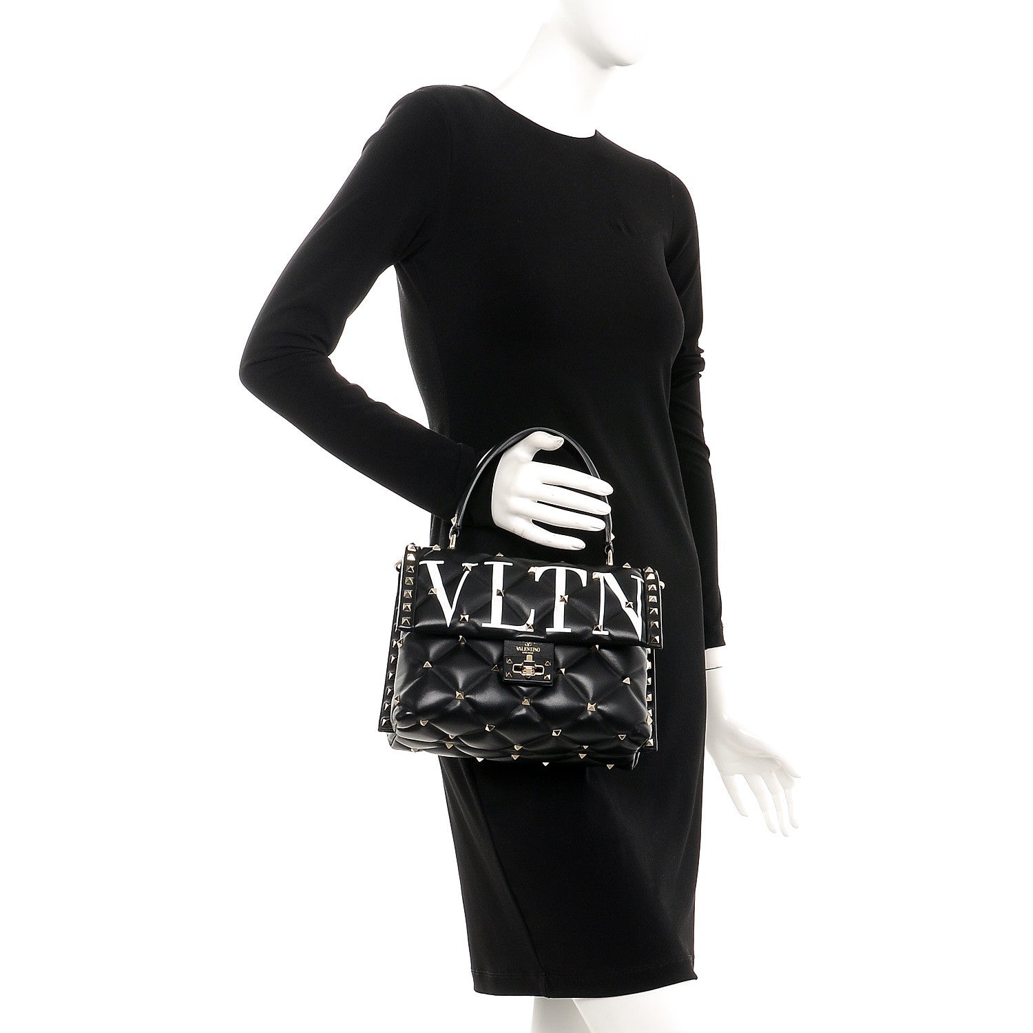 Valentino Garavani Lambskin VLTN Print Candystud Top Handle Bag Black 3 of 8