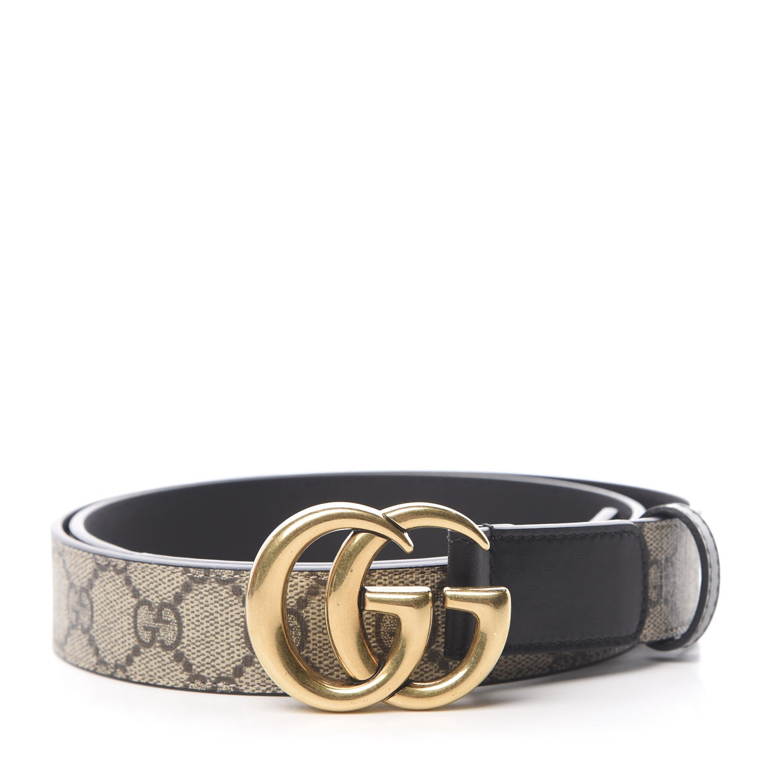 Gucci GG Supreme Monogram Matte Plutone Calfskin Double G 30mm Belt 95 38 Beige Ebony Black 1 of 6
