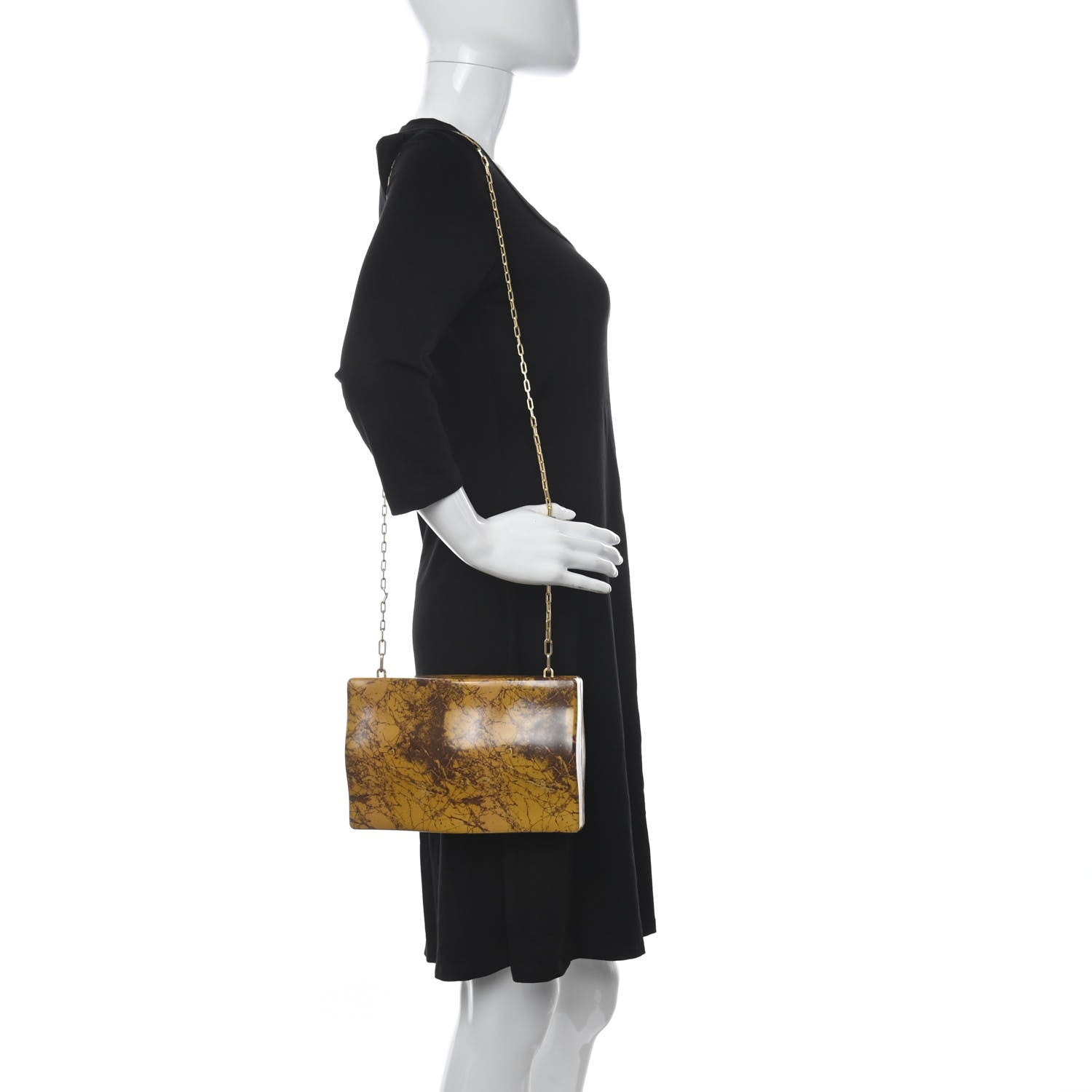 Bottega Veneta Spazzolato Calfskin Chain Clutch Gold Marble 2 of 9