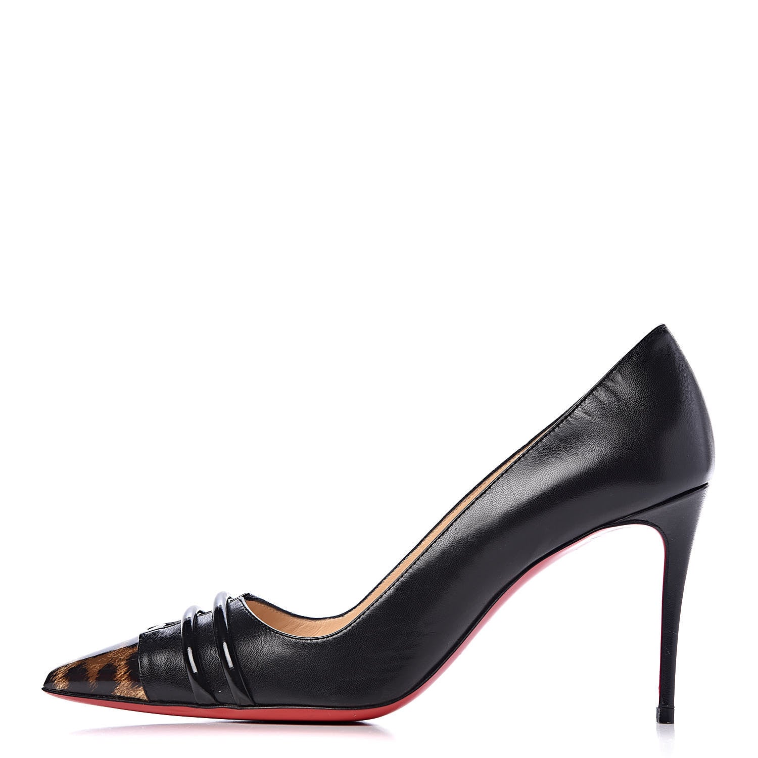 Christian Louboutin Nappa Patent Leopard Print Front Double 85 Pumps 36.5 Black 1 of 9