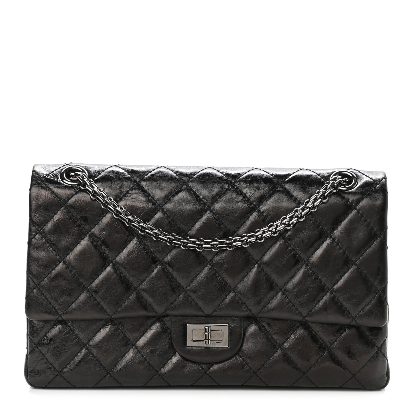 Metallic Aged Calfskin Quilted 2.55 Reissue 226 Flap Black