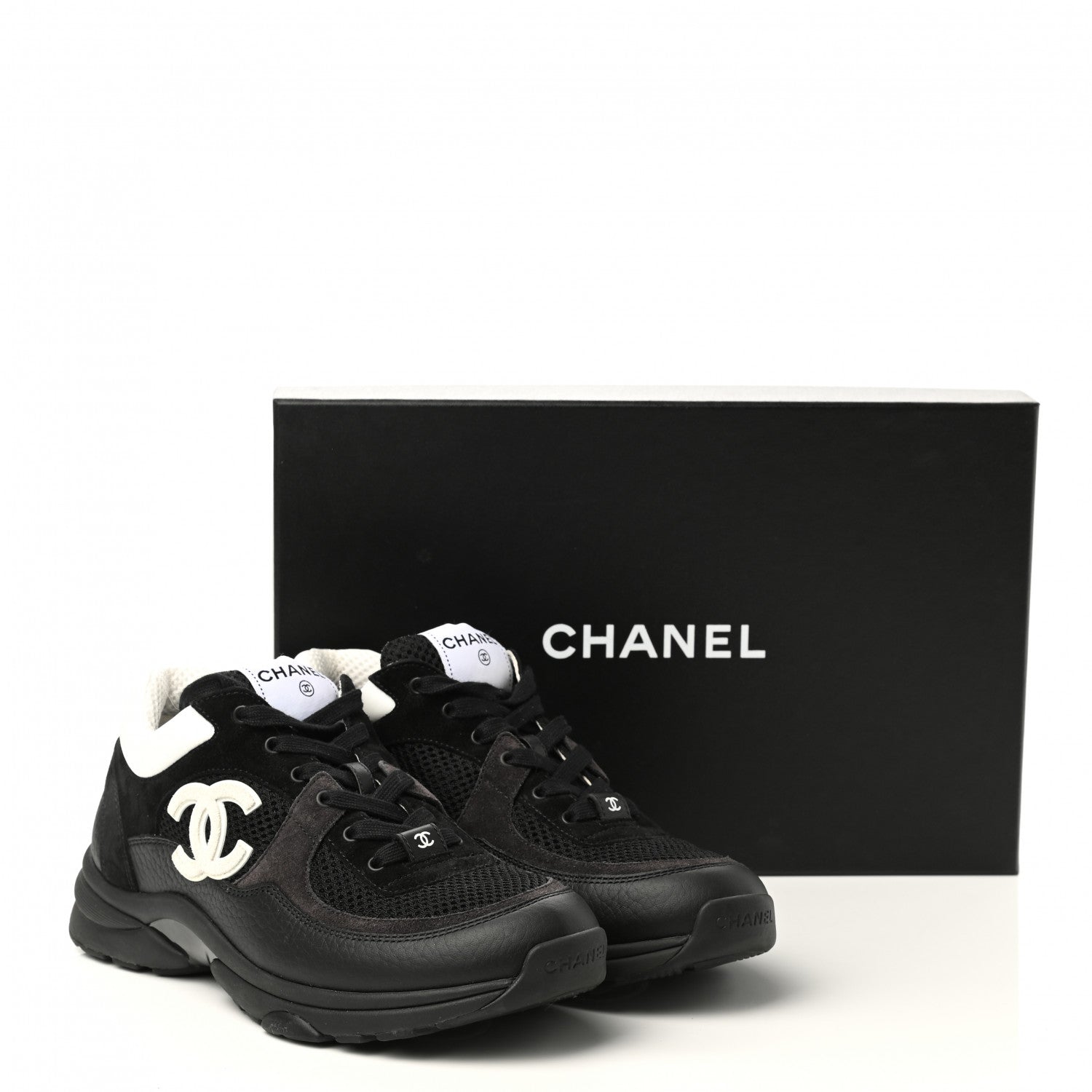Chanel Mesh Suede Grained Calfskin Womens CC Sneakers 39 Black White 8 of 8