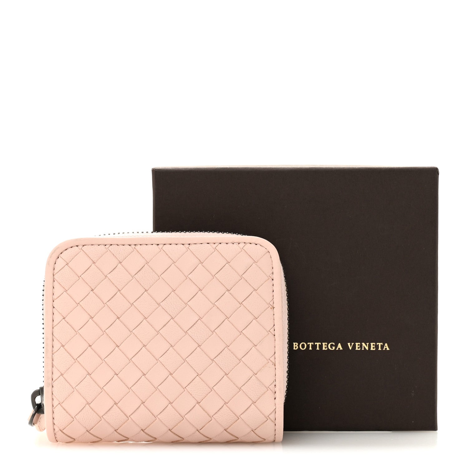 Bottega Veneta Nappa Intrecciato Small Bi-Fold Zip Wallet Pink