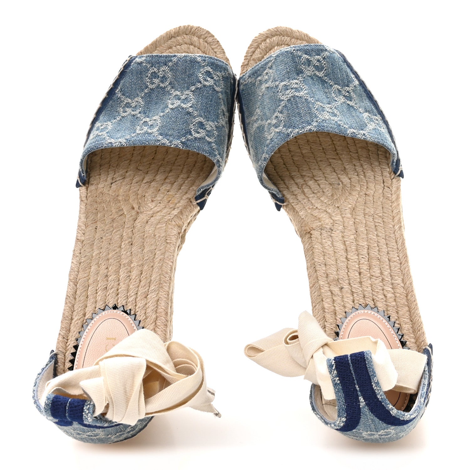 Gucci New Denim GG Monogram Pilar Ankle Wrap Espadrille Wedge Sandals 40.5 Light Blue 2 of 9