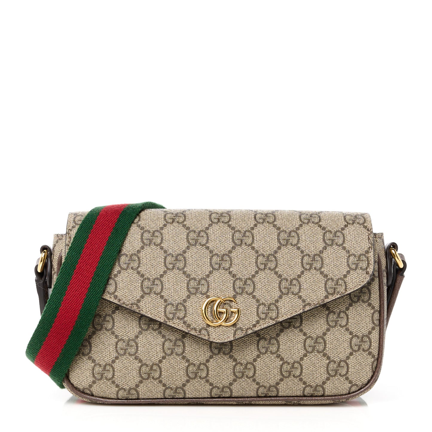 GG Supreme Monogram Textured Dollar Calfskin Web Mini Ophidia Envelope Shoulder Bag Beige Ebony