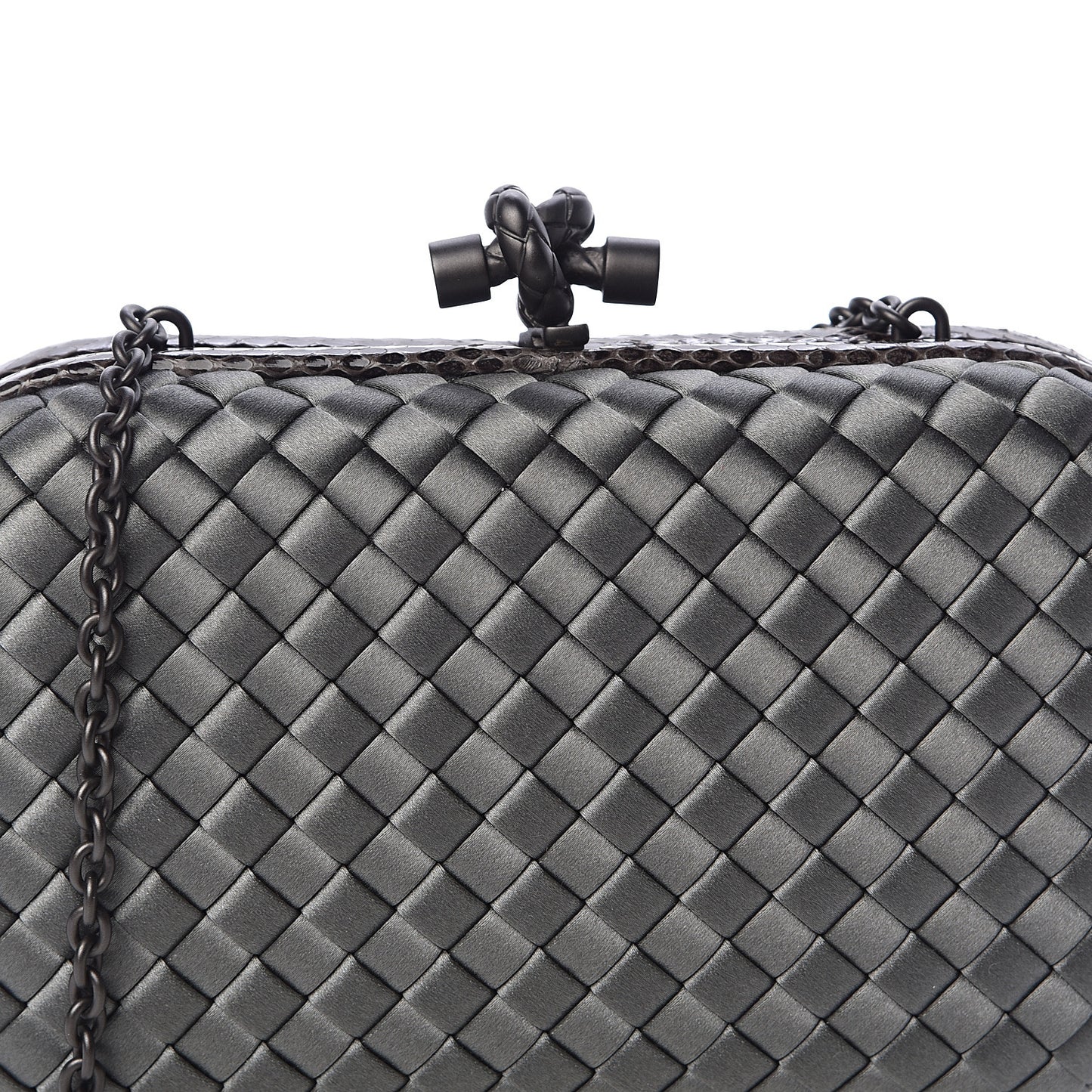 Satin Ayers Intrecciato Chain Knot Clutch Grey