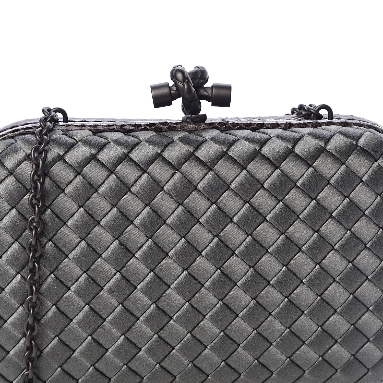 Bottega Veneta Satin Ayers Intrecciato Chain Knot Clutch Grey 7 of 9