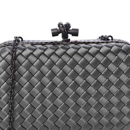 Bottega Veneta Satin Ayers Intrecciato Chain Knot Clutch Grey 7 of 9
