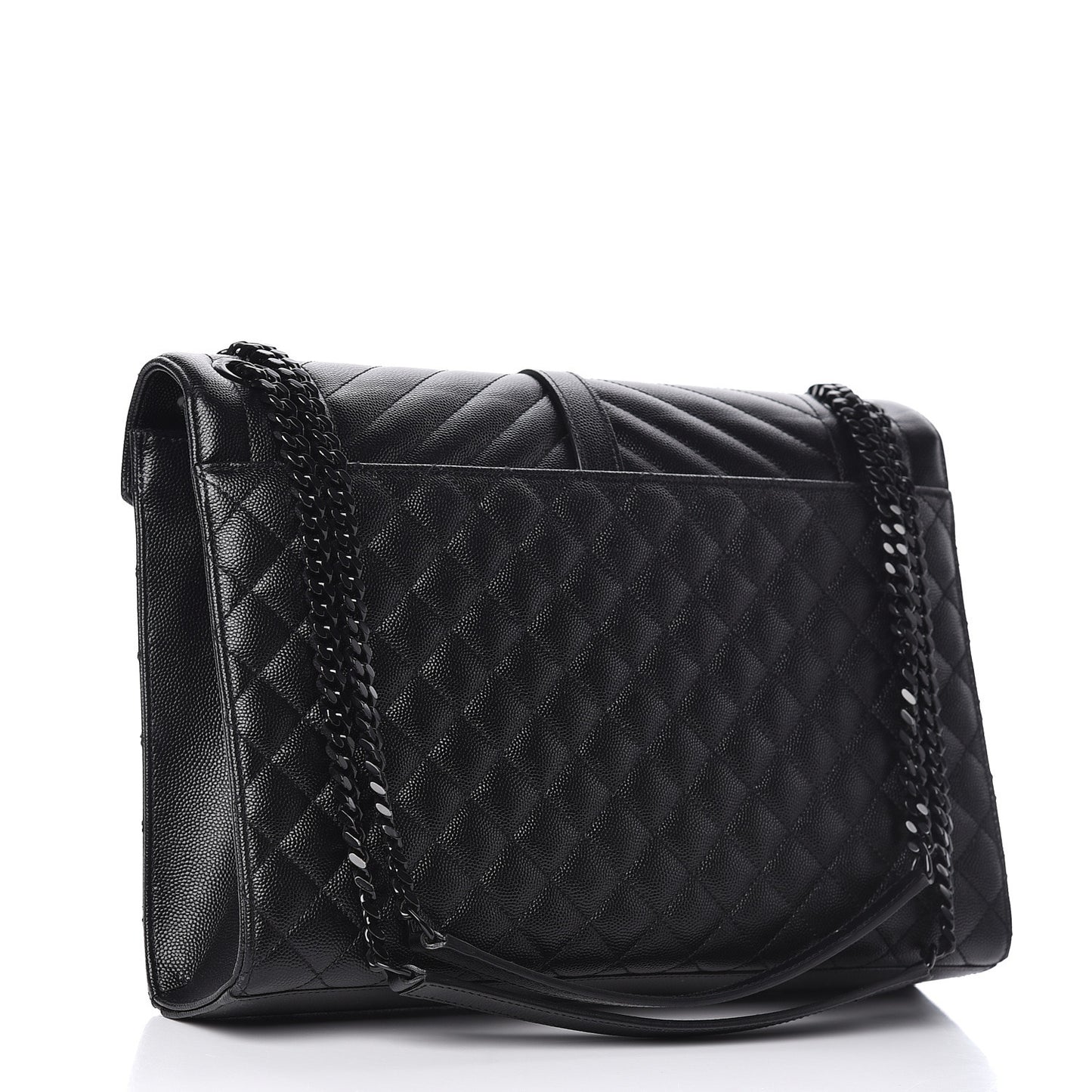 Grain De Poudre Textured Mixed Matelasse Large Triquilt Monogram Monochrome Satchel Black