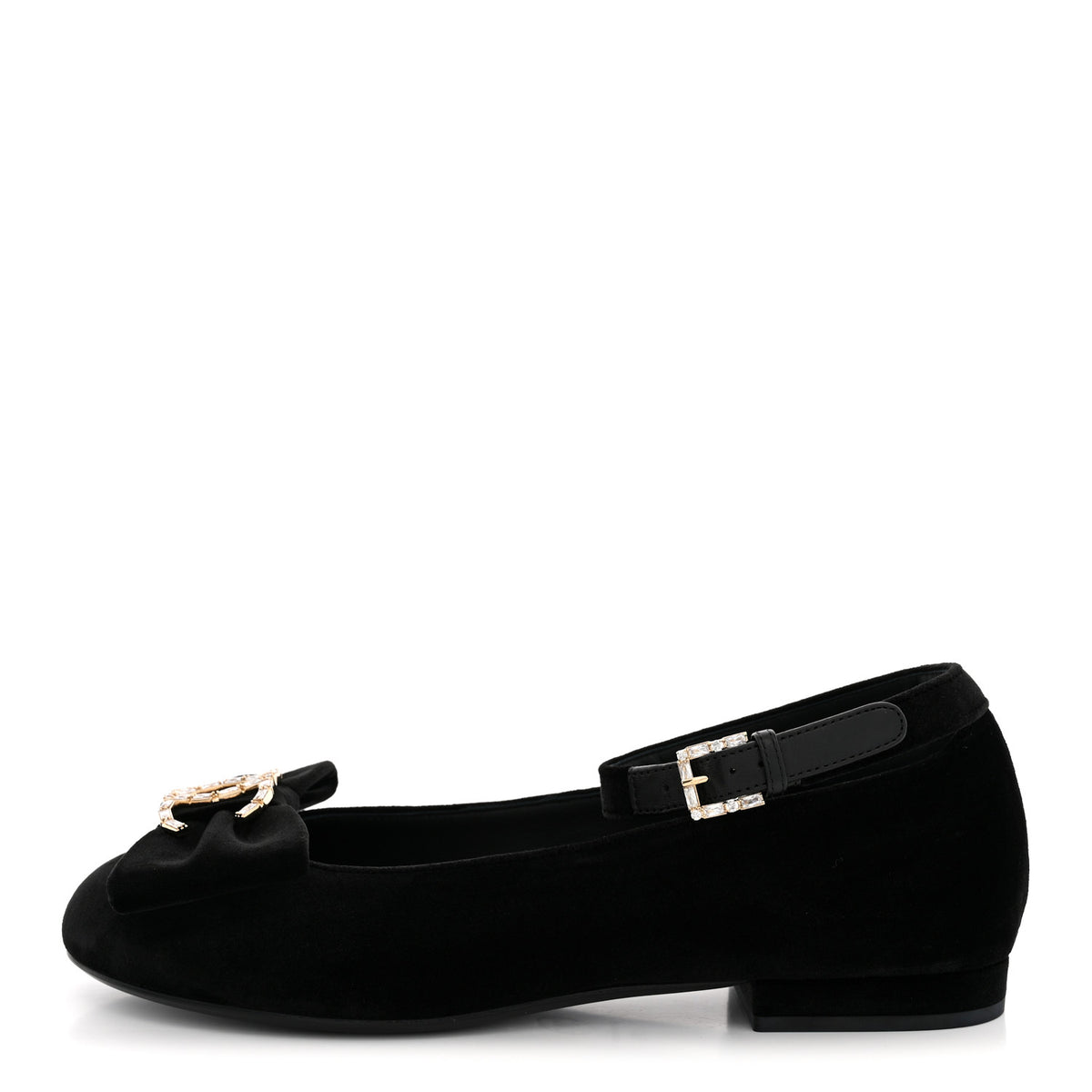 Chanel Velvet Strass CC Bow Mary Jane Flats 37.5 Black 1 of 11