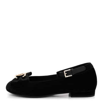 Chanel Velvet Strass CC Bow Mary Jane Flats 37.5 Black 1 of 11