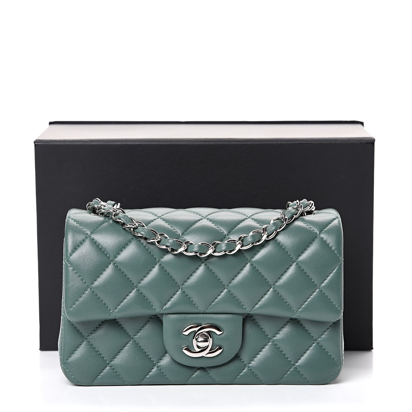 Lambskin Quilted Mini Rectangular Flap Green