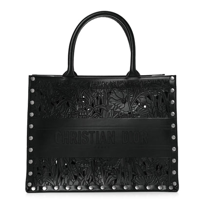 Christian Dior Calfskin Laser Cut Studded Medium Book Tote Black 1 of 10
