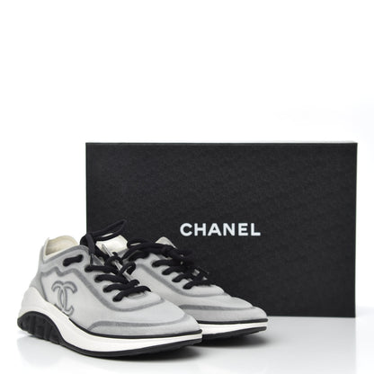 Chanel Calfskin Mesh Lycra Womens Logo Sneakers 38.5 White Black 8 of 8