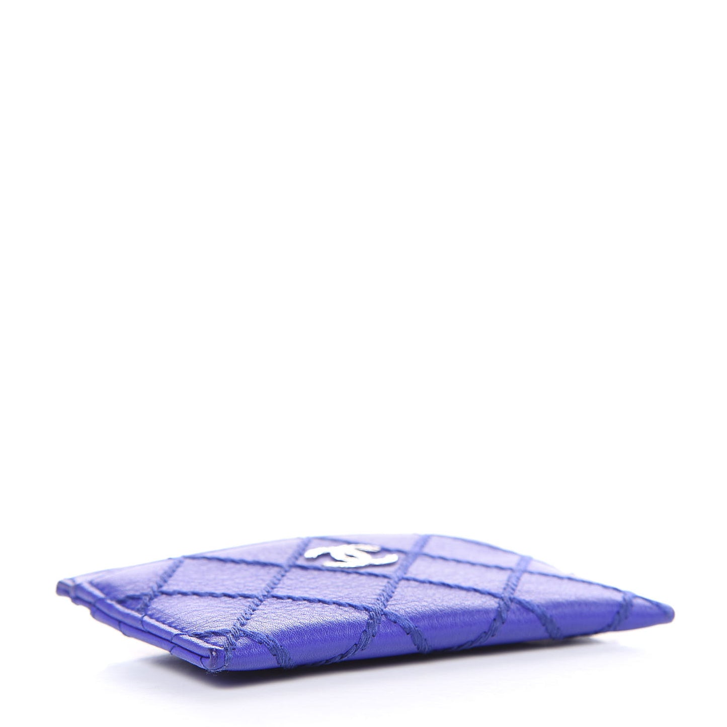 Calfskin Diamond Stitched Card Holder Purple
