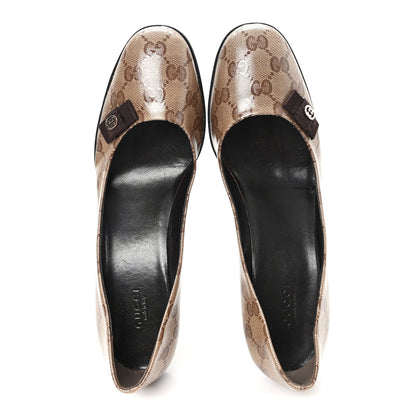 Gucci Crystal Monogram Bow Pumps 38.5 Beige Ebony Testa Di Moro 2 of 10
