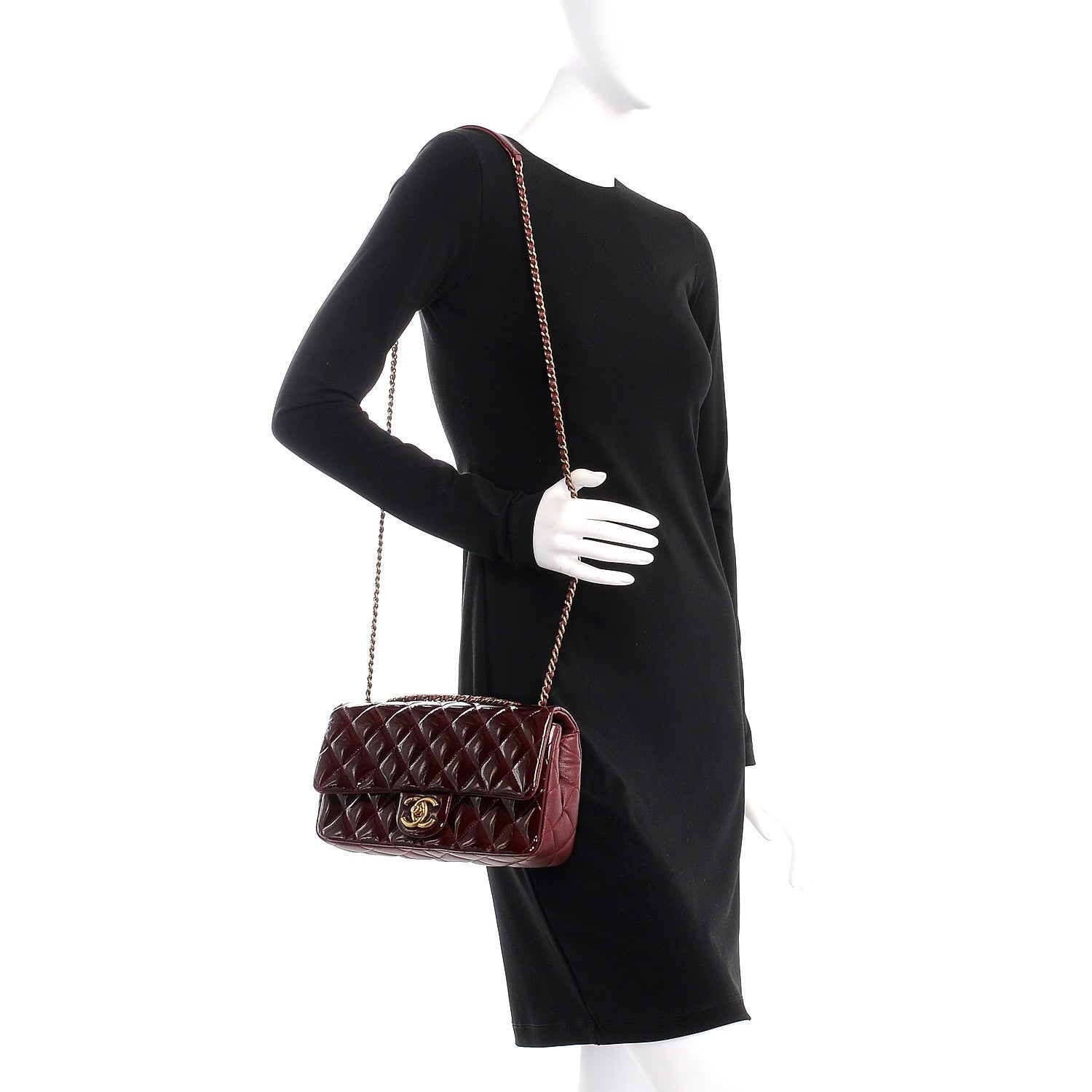 Chanel Patent Goatskin Quilted Medium CC Eyelet Flap Burgundy 2 of 9
