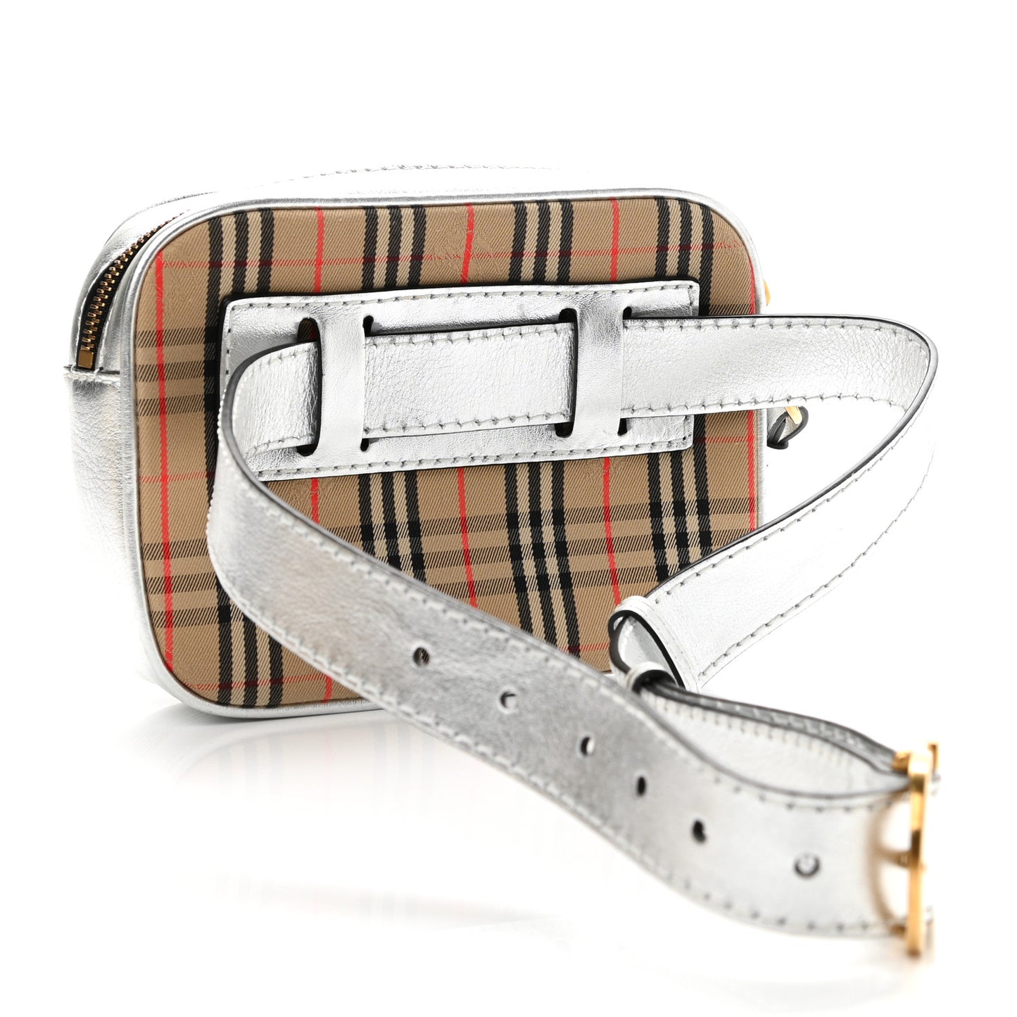 Metallic Smooth Calfskin 1983 Knight Check Link Bum Bag Silver