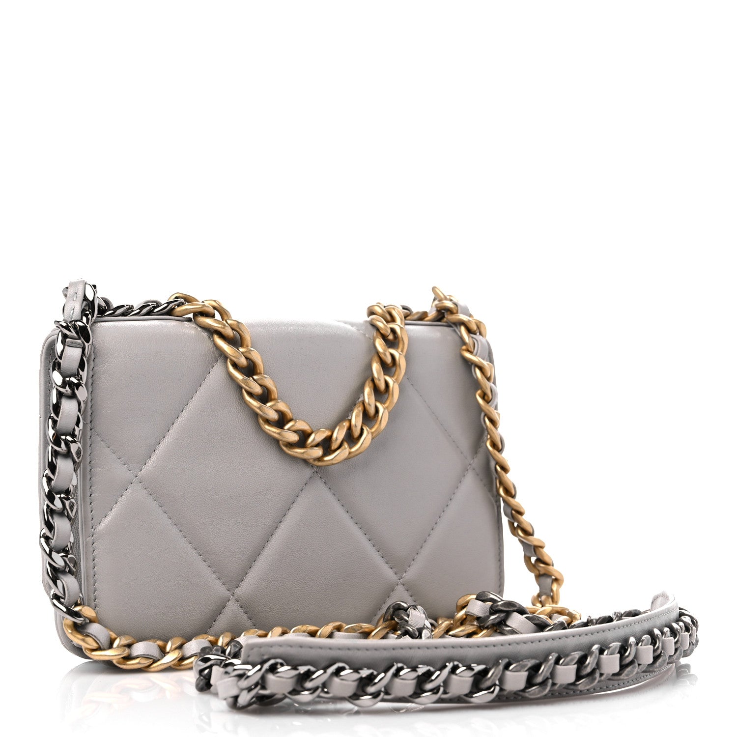 Chanel Lambskin Quilted Chanel 19 Wallet On Chain WOC Grey 2 of 14