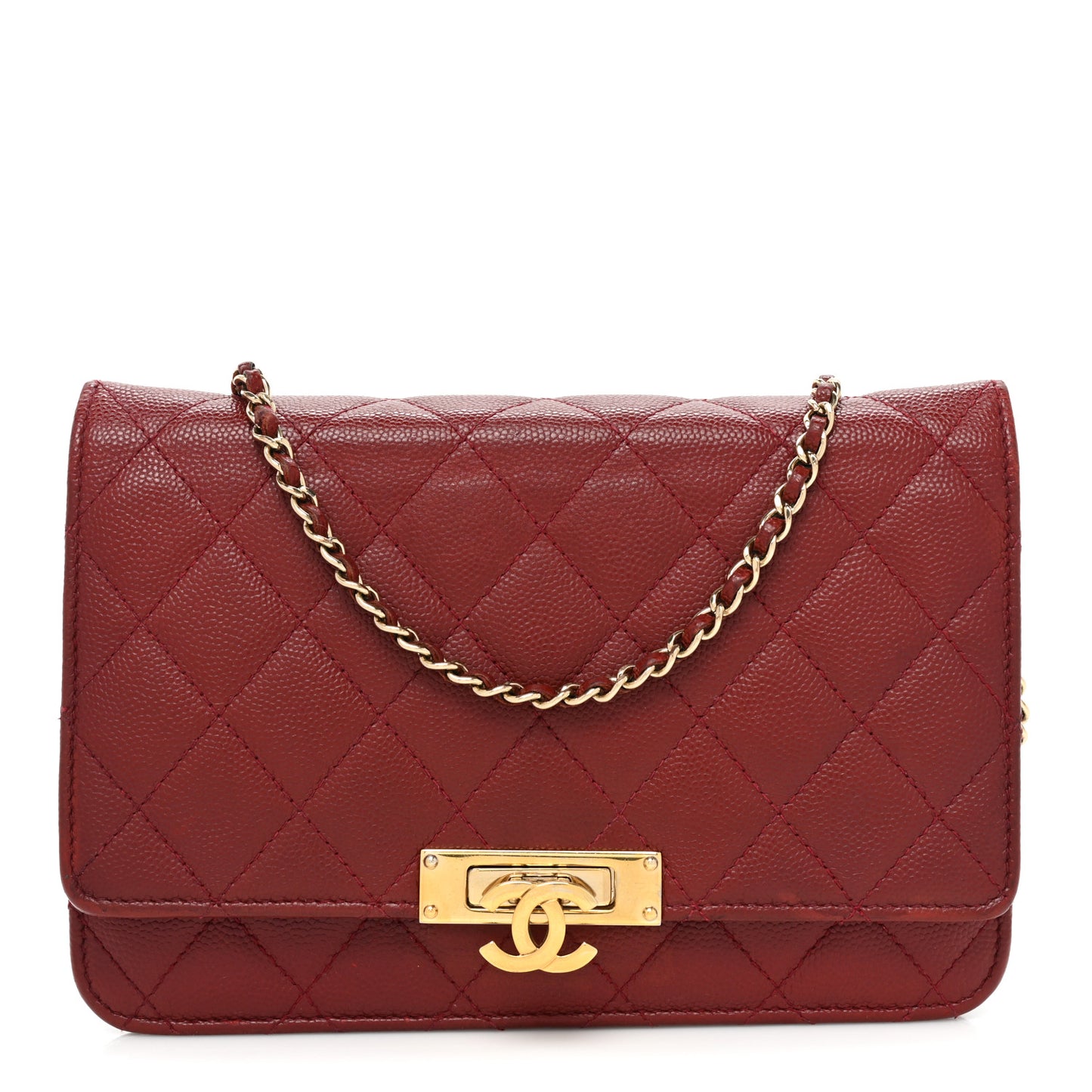 Caviar Quilted Golden Class Wallet On Chain WOC Red