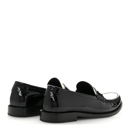 Saint Laurent Patent Calfskin  Penny Loafers 37.5 Black White 5 of 10