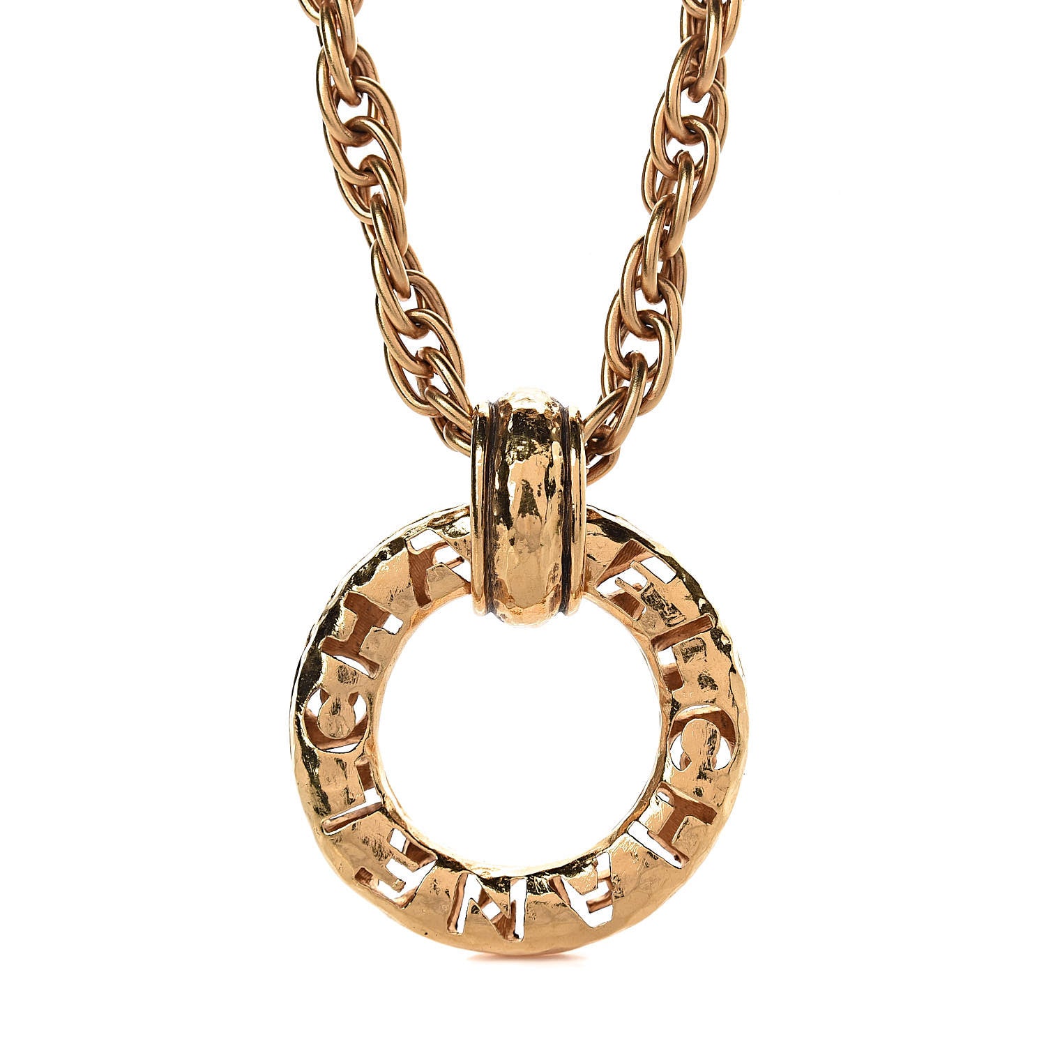 Chanel Metal Circle Chain Pendant Long Necklace Gold 4 of 7