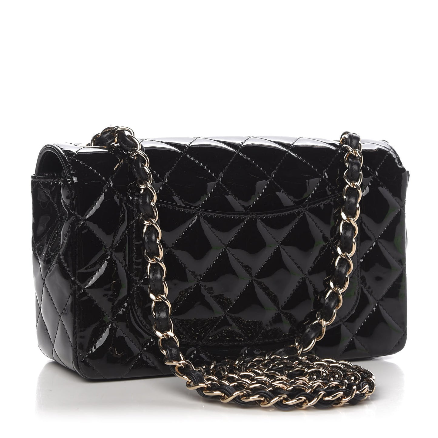 Patent Calfskin Quilted Mini Rectangular Flap Black