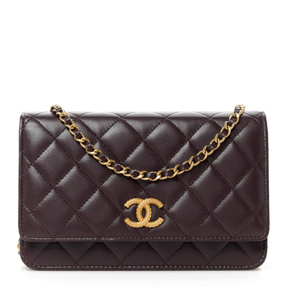 Chanel Lambskin Quilted Studded CC Wallet On Chain WOC Brown 1 of 12