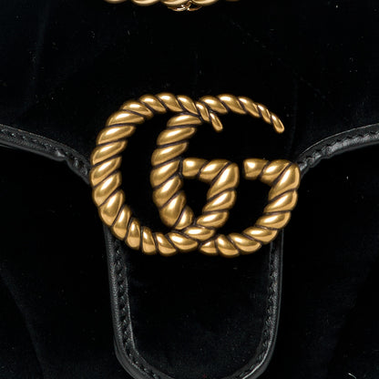 Gucci Velvet Matelasse Double G Studs Small Torchon GG Marmont Shoulder Bag Black 9 of 11