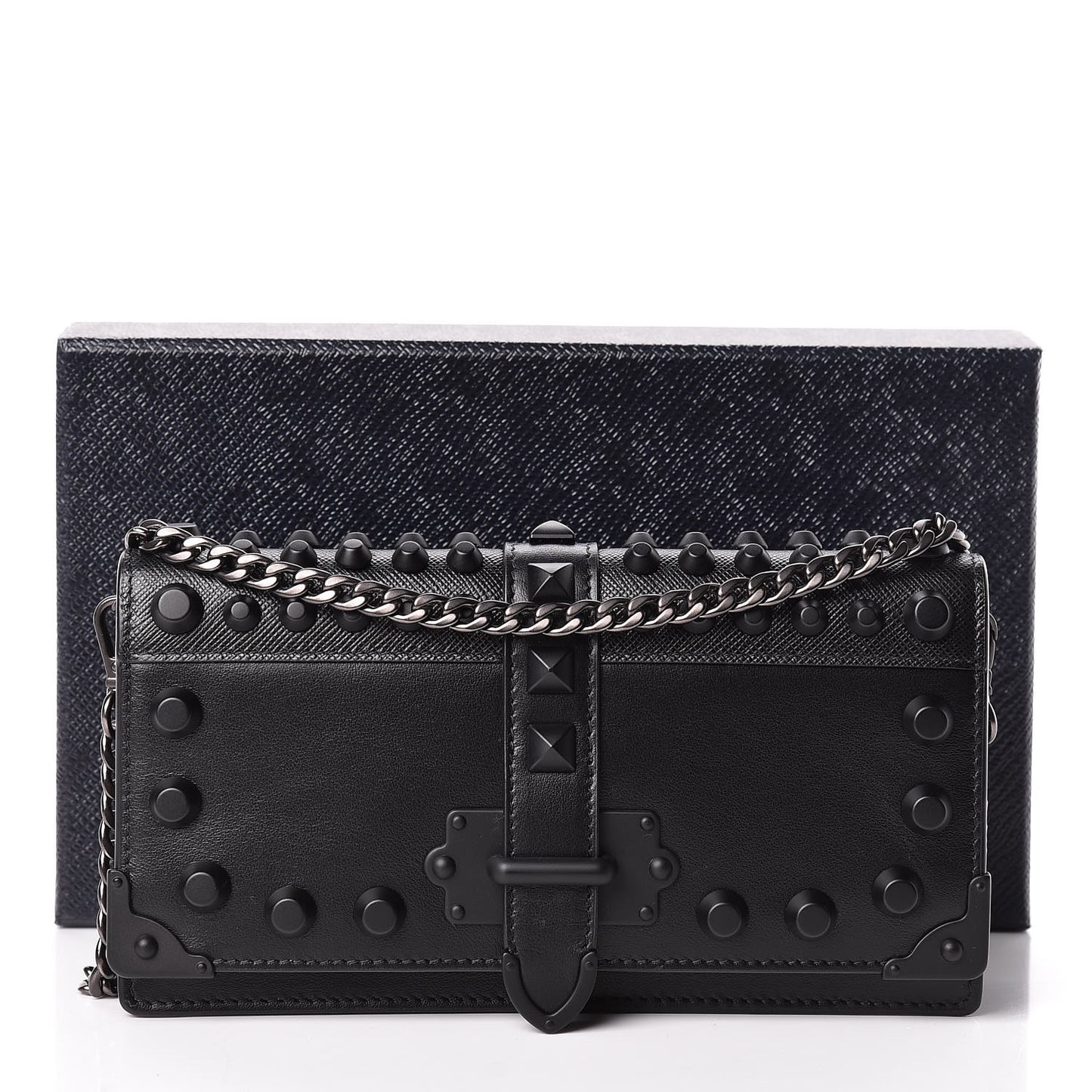 City Calfskin Cahier Studded Mini Bag Black