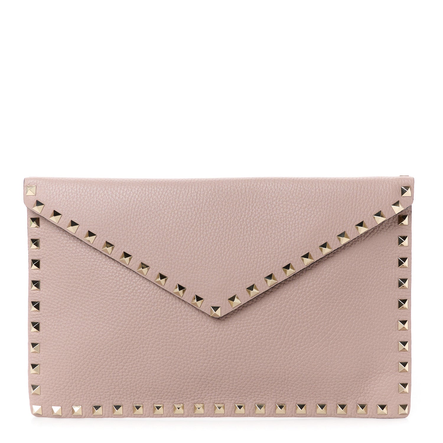Valentino Garavani Pebbled Calfskin Large Rockstud Envelope Clutch Poudre 1 of 10