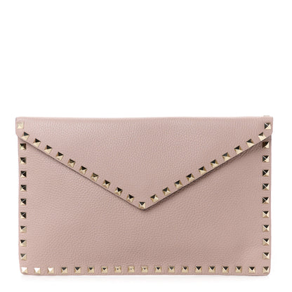 Valentino Garavani Pebbled Calfskin Large Rockstud Envelope Clutch Poudre 1 of 10