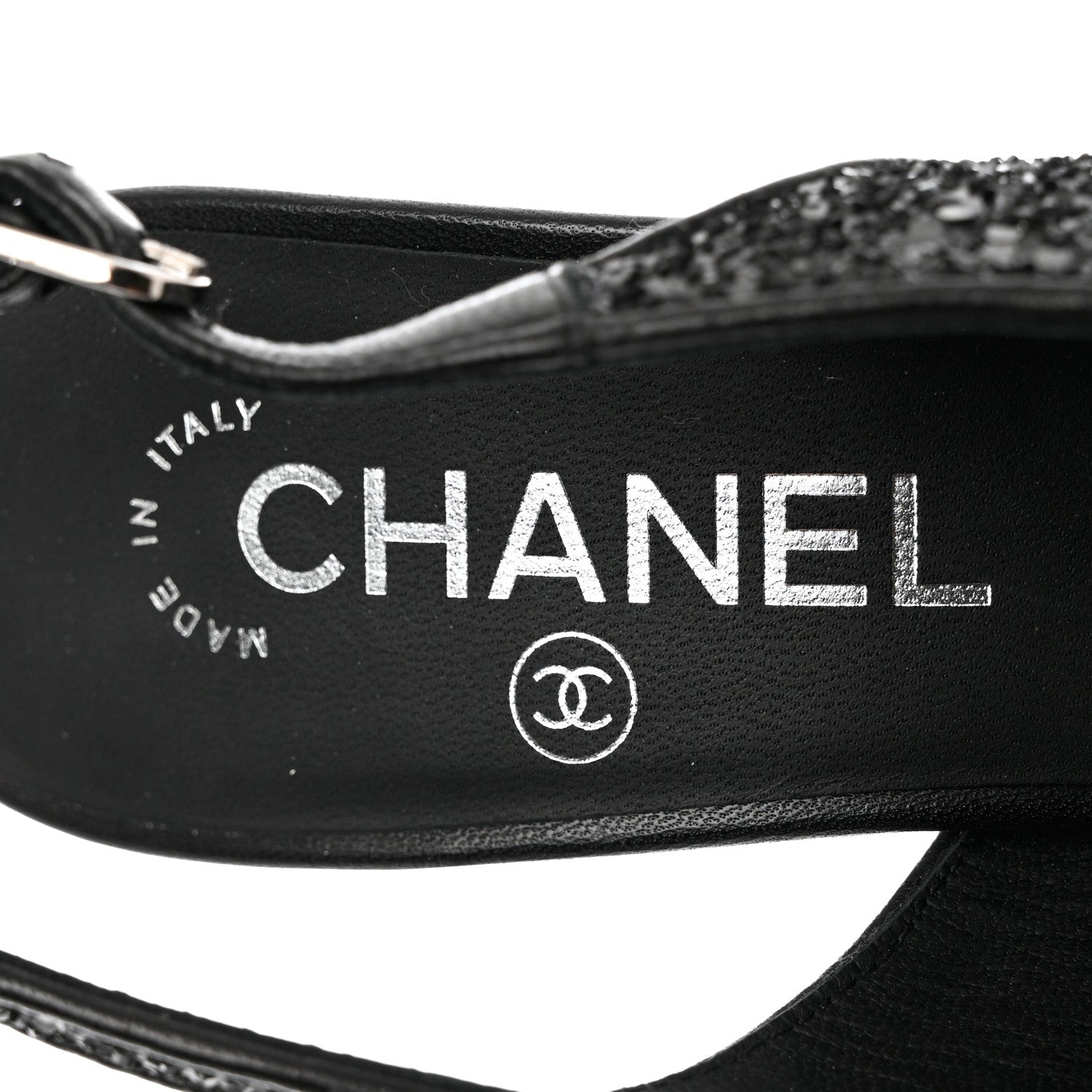 Chanel Glitter Grosgrain Cap Toe CC Slingback Pumps 37.5 Black 7 of 9
