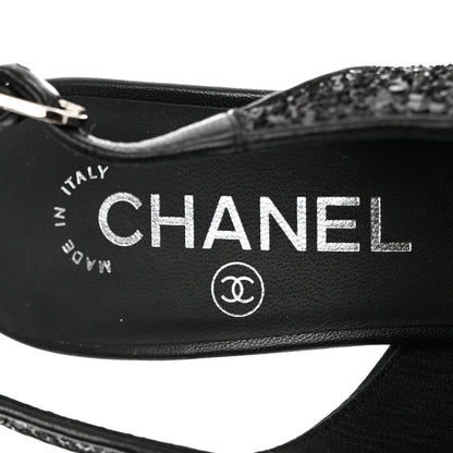 Chanel Glitter Grosgrain Cap Toe CC Slingback Pumps 37.5 Black 7 of 9