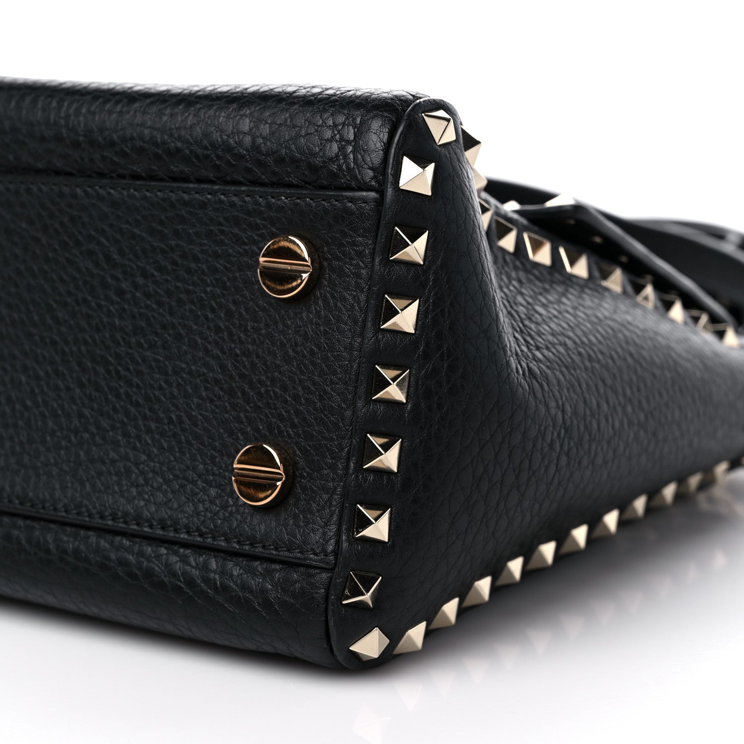 Valentino Garavani Pebbled Calfskin Rockstud Top Handle Shoulder Bag Black 9 of 11