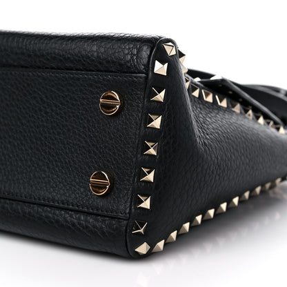Valentino Garavani Pebbled Calfskin Rockstud Top Handle Shoulder Bag Black 9 of 11