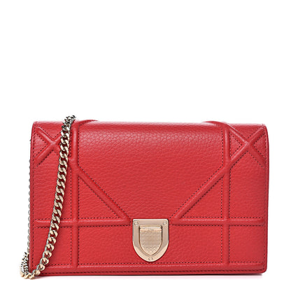 Christian Dior Grained Calfskin Diorama Wallet on Chain Pouch Red 1 of 10