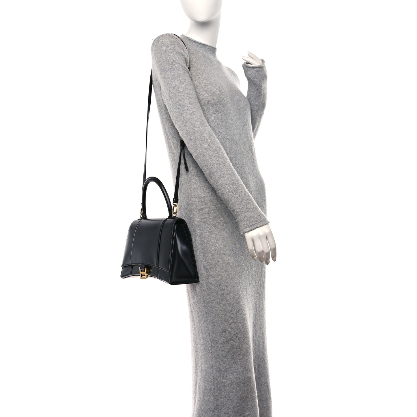 Shiny Box Calfskin Medium Hourglass Top Handle Bag Black