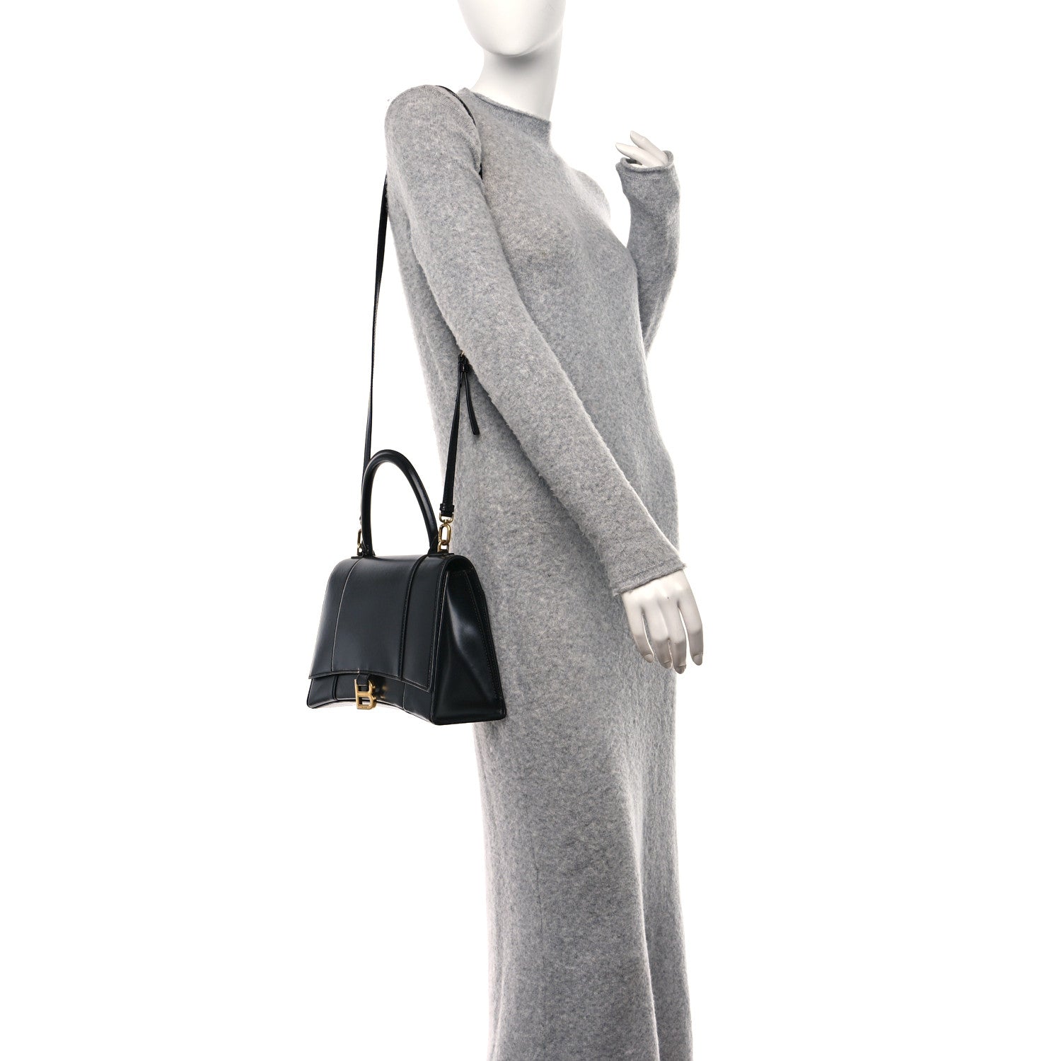 Balenciaga Shiny Box Calfskin Medium Hourglass Top Handle Bag Black 2 of 12