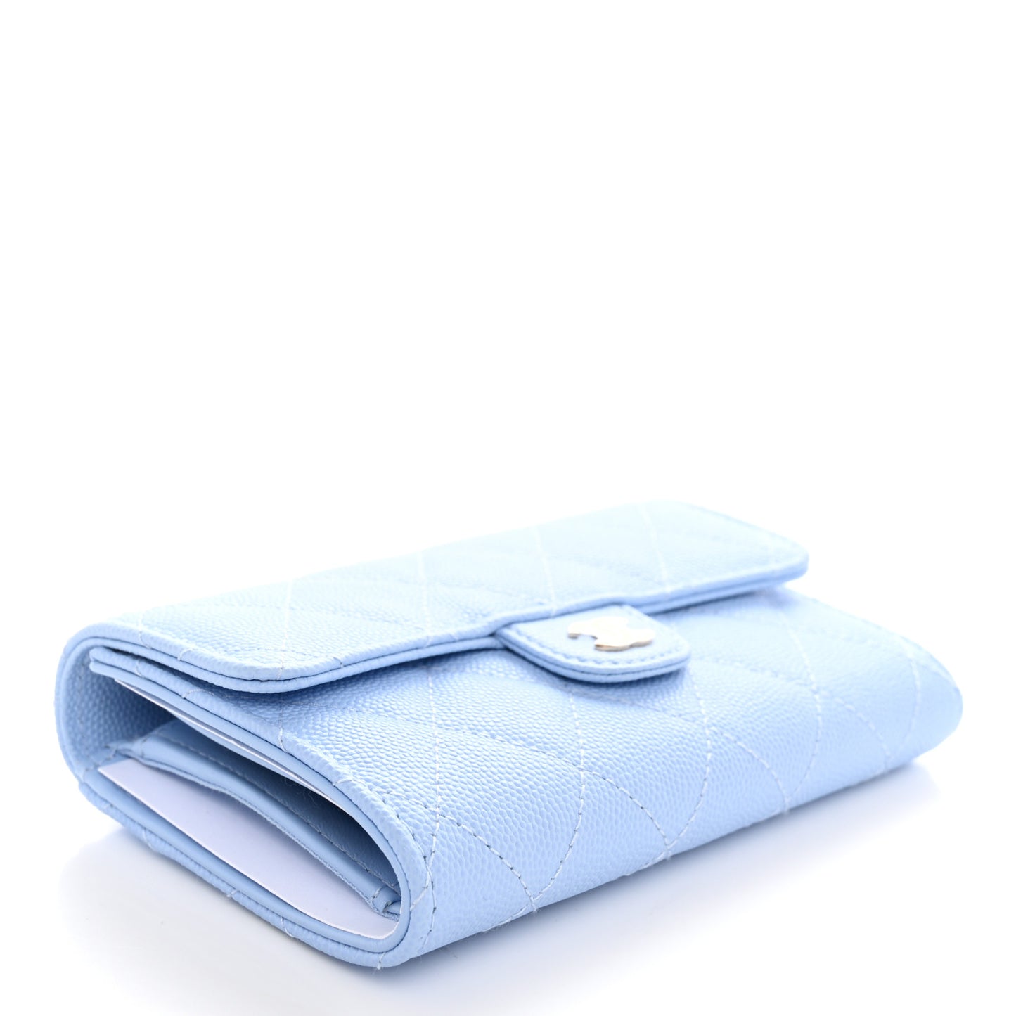 Caviar Quilted Medium Flap Wallet Light Blue
