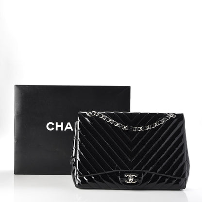 Chanel Patent Chevron Quilted Maxi Single Flap Black 9 of 9