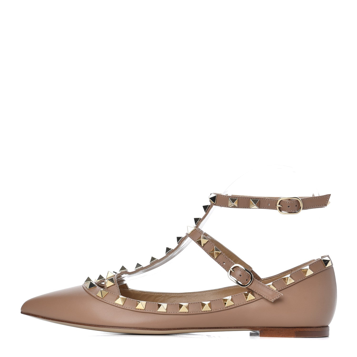 Valentino Garavani Nappa Rockstud Cage Flats 37 Beige 1 of 21