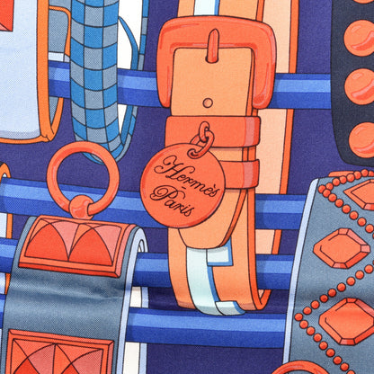 Hermes Silk Colliers de Chiens Giant Scarf 140 Indigo Orange Cobalt 3 of 5