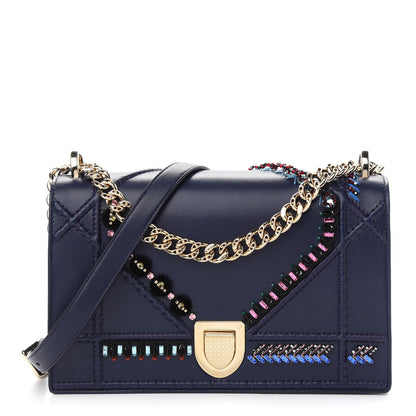 Christian Dior Calfskin Crystal Embroidered Medium Diorama Flap Bag Blue 1 of 9