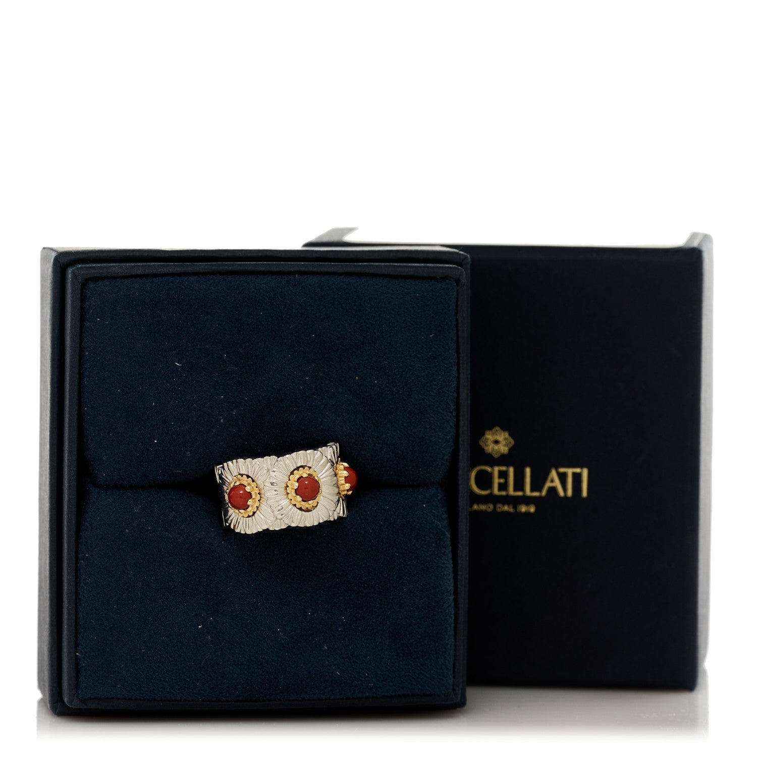 Buccellati Sterling Silver Gold Vermeil Red Jasper Blossoms Daisy Color Eternelle Ring 53 6.5 7 of 7