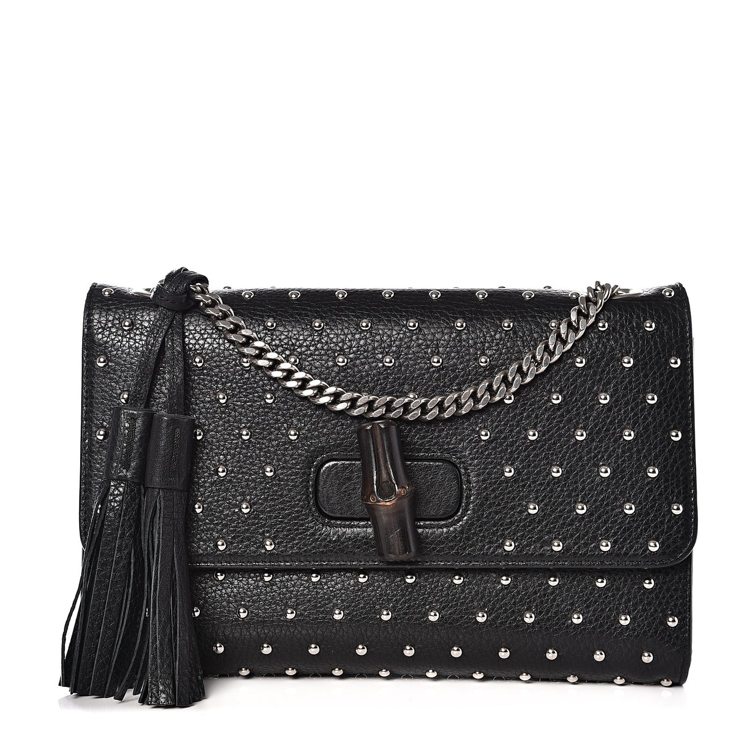 Calfskin Studded Medium Miss Bamboo Shoulder Bag Black
