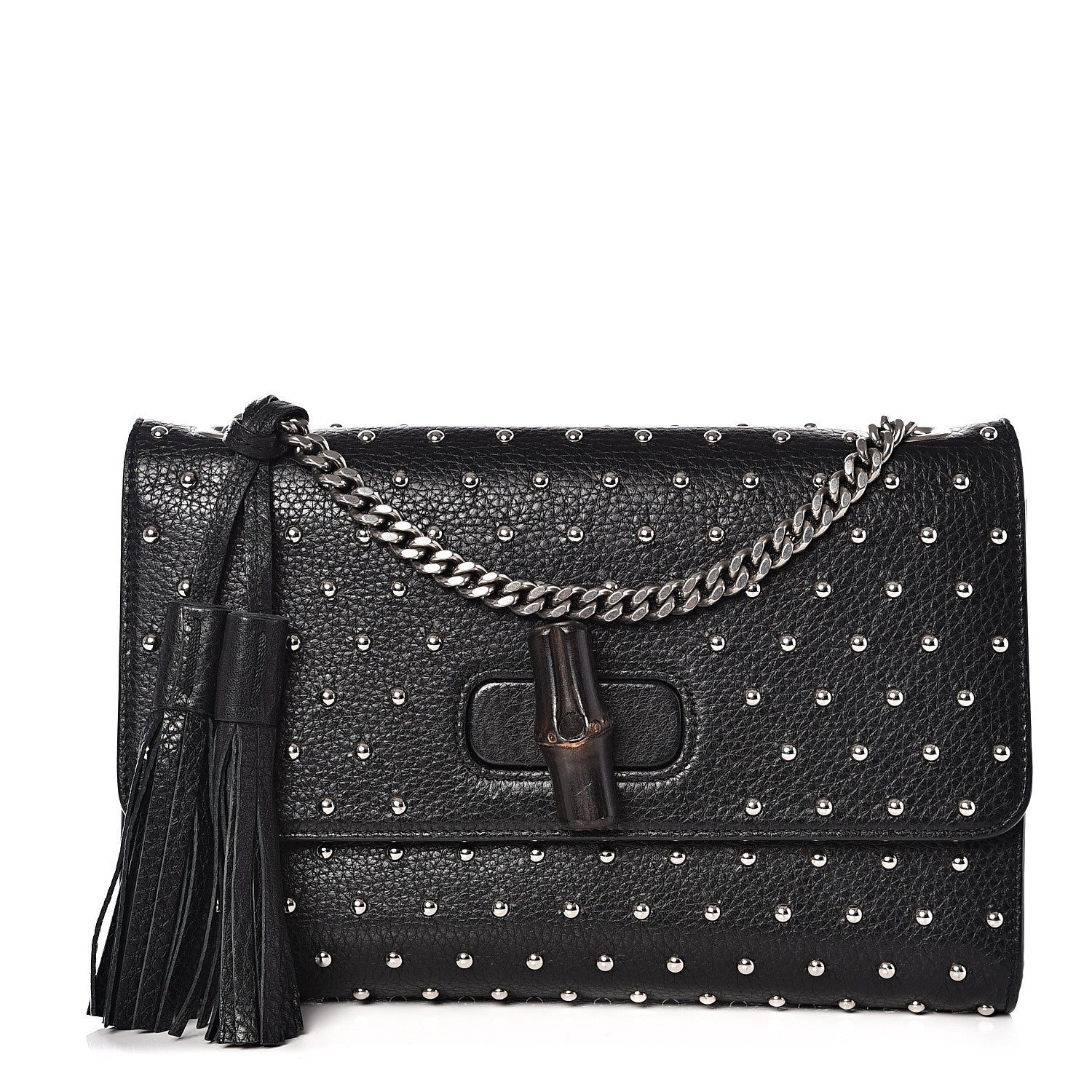 Gucci Calfskin Studded Medium Miss Bamboo Shoulder Bag Black 1 of 11