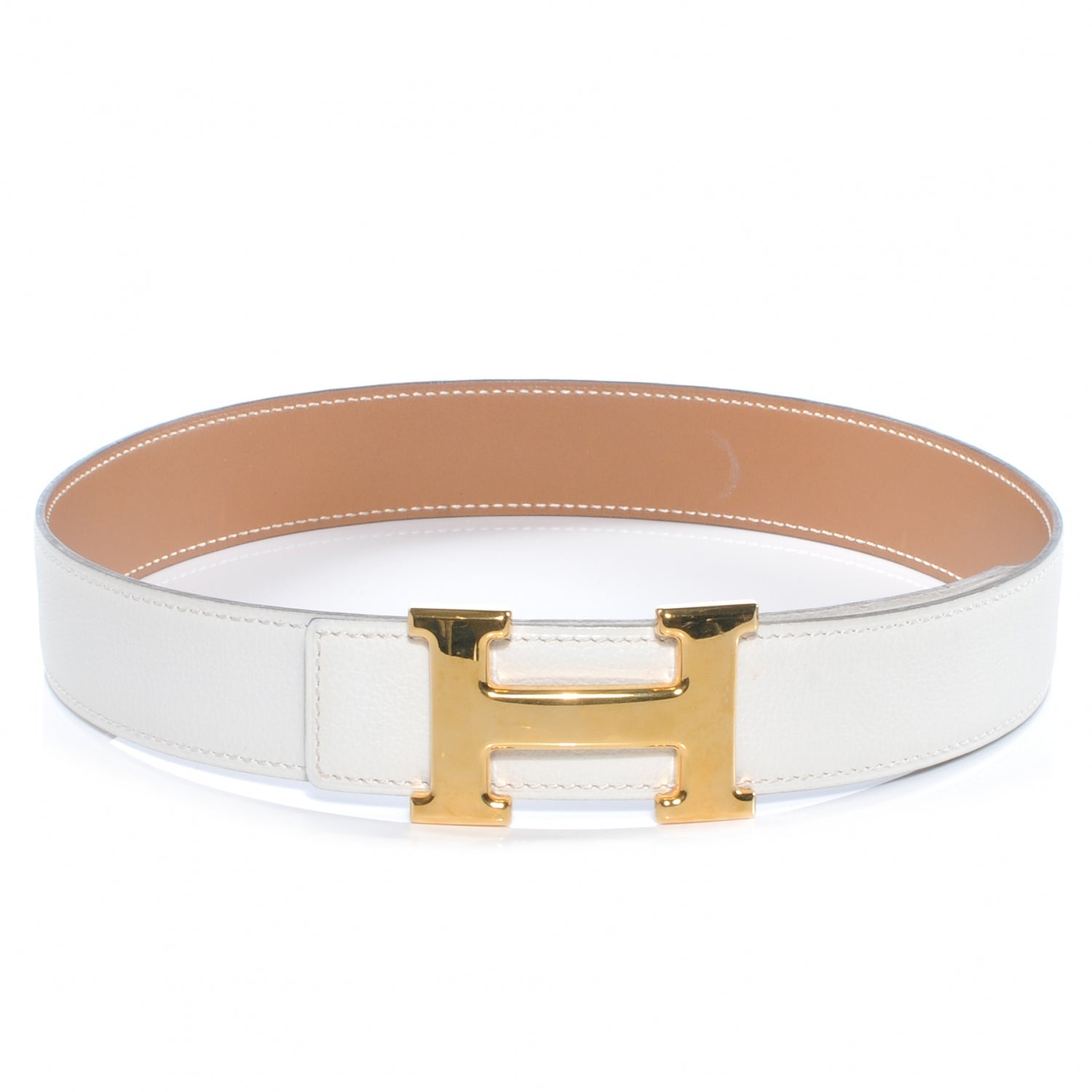 Hermes Leather Reversible H Belt 65 Gold Blanc 8 of 16