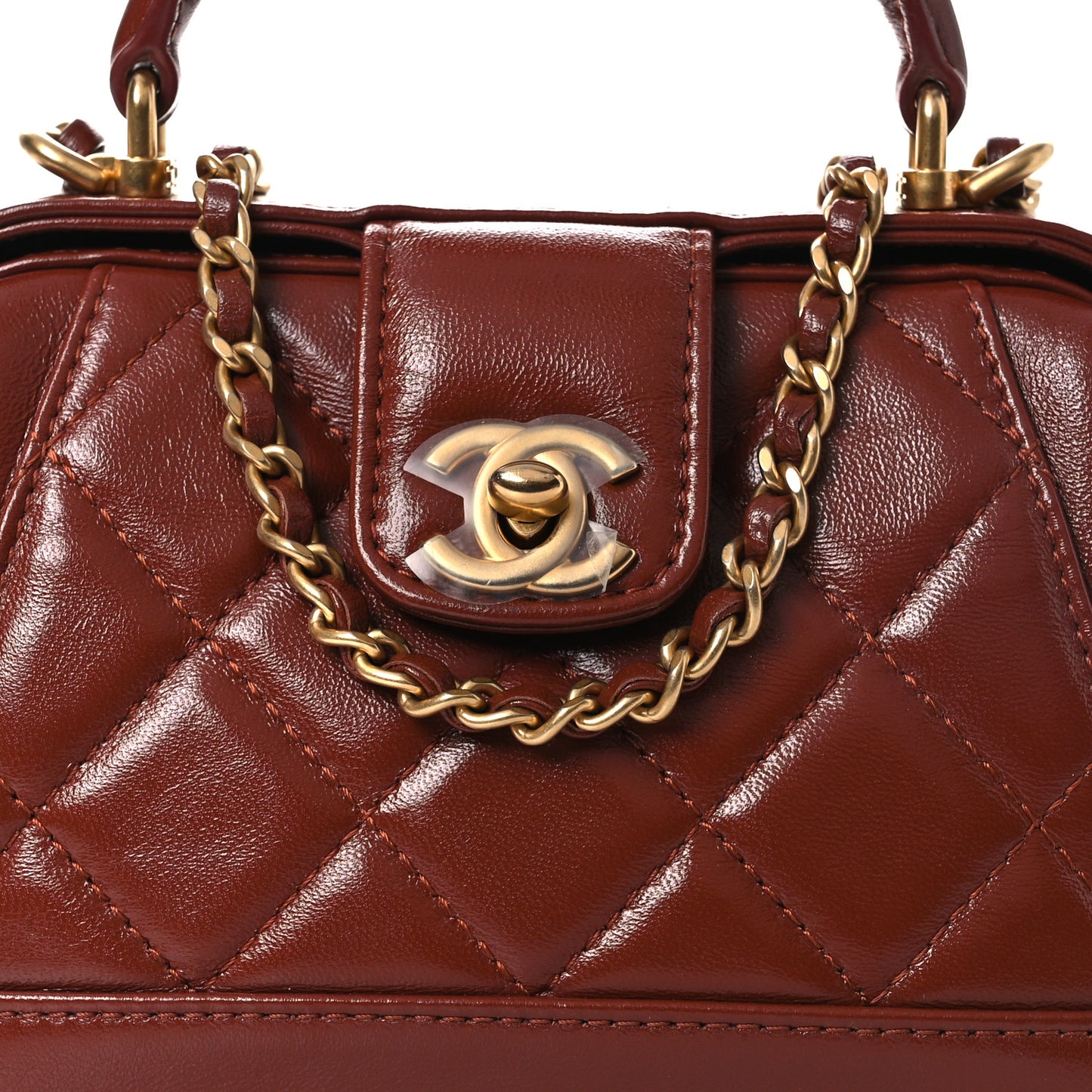 Shiny Lambskin Quilted Mini Cocodoc Top Handle Bag Brown