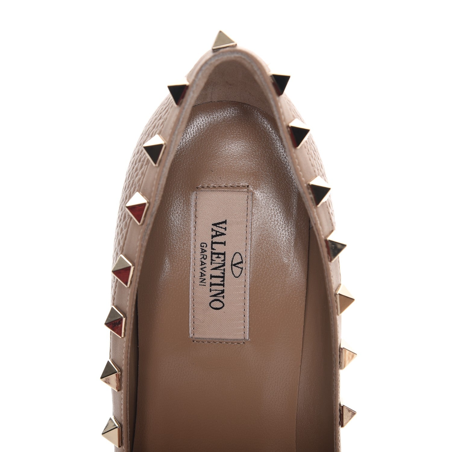 Valentino Garavani Pebbled Calfskin Rockstud 100mm Pumps 37.5 Camel Rose 7 of 9